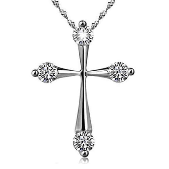 AYYUFE Women Silver Plated Cross Shiny CZ Pendant Necklace Wedding