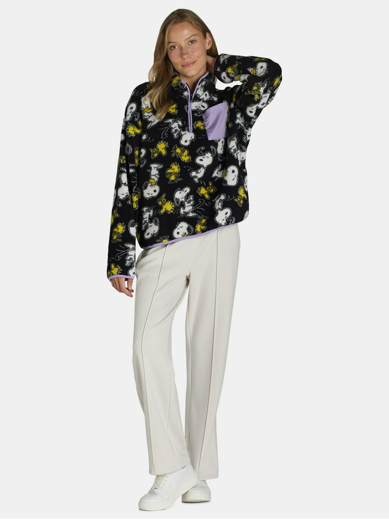 Peanuts Women's and Women's Plus Snoopy Quarter Zip Fleece