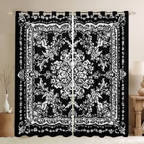 Manfei bohemian Flowers Black Out Curtains,Victorian Baroque Damask Curtains Pack of 2 (42x63 Each),White Black Bedroom Curtains For Girls Kids,Luxury Bedroom Decor