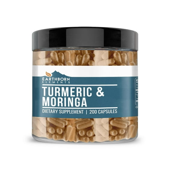 Earthborn Elements Turmeric & Moringa 200 Capsules, Pure & Undiluted, No Additives