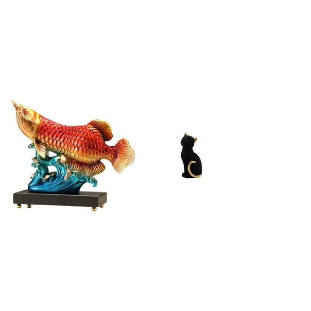 Estatua de Arowana, Figura de gato, Estatua de gato, Figura decorativa de resina, Escultura de animal, Adorno moderno, Adecuado para decoració
