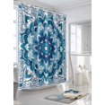 thumbnail image 3 of Fsddascl Teal Blue Floral Boho Shower Curtain Set - 54" x 78" Washable Bathtub Curtain with 12 Hooks, Abstract Tribal Ethnic Flowers Waterproof Fabric Stall Shower Curtains for Bathroom/Bathtub, 3 of 6