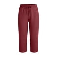 thumbnail image 4 of Tqcoqu Women's Drawstring Waist Capri Pants with Pockets,Straight Leg Elastic Summer Casual Pants,Red Women's S-XXXL, 4 of 8
