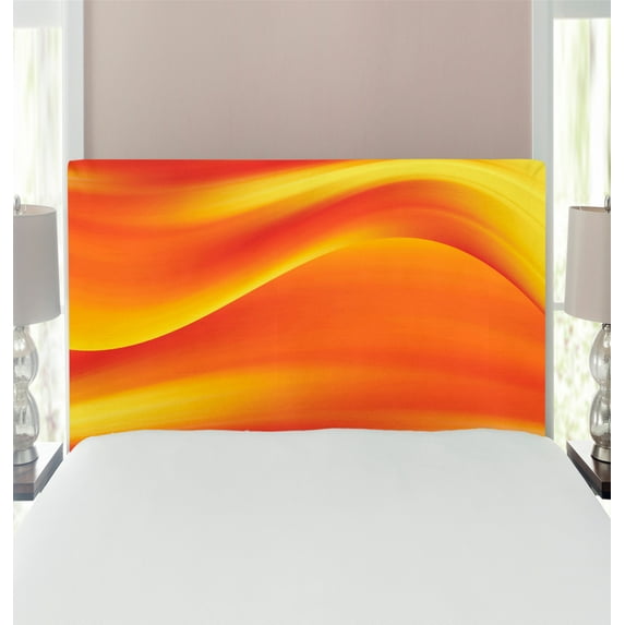Orange Headboard, Digital Waves with Different Tones with Motion Effect Smooth Hot Lines Art Print, Upholstered Decorative Metal Bed Headboard with Memory Foam, Twin Size, Burnt Orange, by Ambesonne