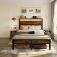 thumbnail image 6 of Bexfil Full Platform Bed with Charging Station and LED Lights - Wood Headboard Frame with USB Ports and Power Outlet - Noise-Free, No Box Spring Needed, Brown, 6 of 7
