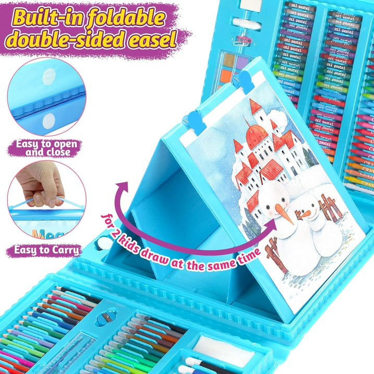208-Pack Art Supplies, Deluxe Portable Art Set Crafts Drawing Painting Coloring Kit, Kids Adults Art Set with Double Sided Trifold Easel,Creative Gift Box for Artist Beginners Kids Girls Boys,Blue