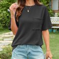 thumbnail image 7 of ameIAEA Summer Short Sleeve T-Shirts for Women Round Neck Solid Color Basic Tees Casual Tops with Pocket, 7 of 7