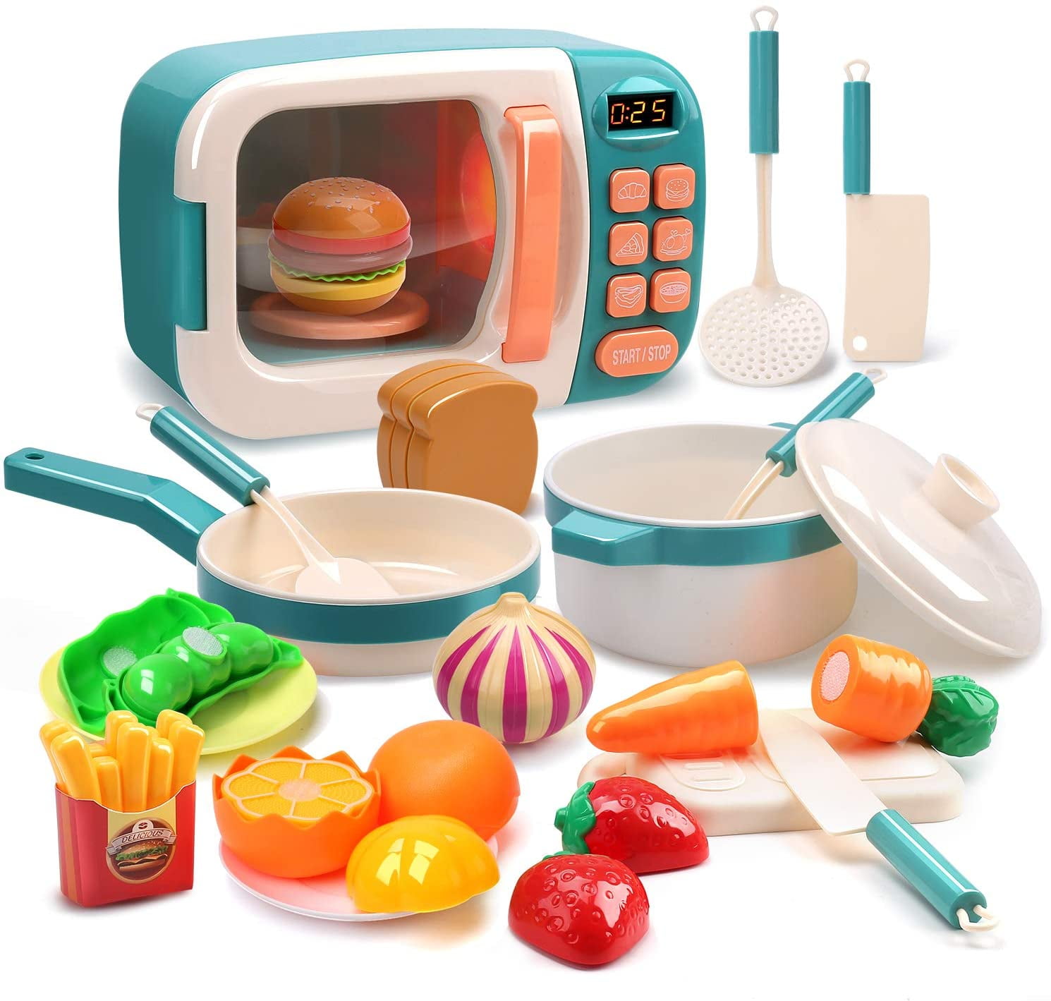 Toys Kitchen Play Set Kids Pretend Play Electronic Oven with Play Food Cookware Pot and Pan Toy