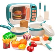 CUTE STONE Toys Kitchen Play Set Kids Pretend Play Electronic Oven with Play Food Cookware Pot and Pan Toy Set Cooking Utensils Learning Gifts for Baby Toddlers Girls Boys