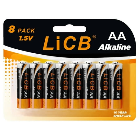 LiCB High Capacity Alkaline AA Batteries (8-Pack), 1.5 Volts Long-Lasting Double A Battery