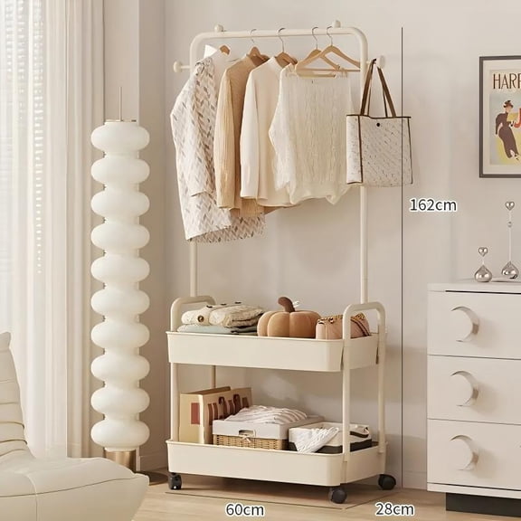 Multifunctional Metal Clothing Rack with Removable Shelves, Freestanding Adjustable Garment Organizer with Movable Base for Bedroom & Closet