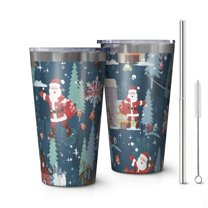 16oz Tumblers Dark Blue Christmas Santa Pattern Stainless Steel Vacuum Insulated Double Wall Travel Tumbler Cups Mug with Lid and Straw,Cleaning Brush for Coffee,Tea
