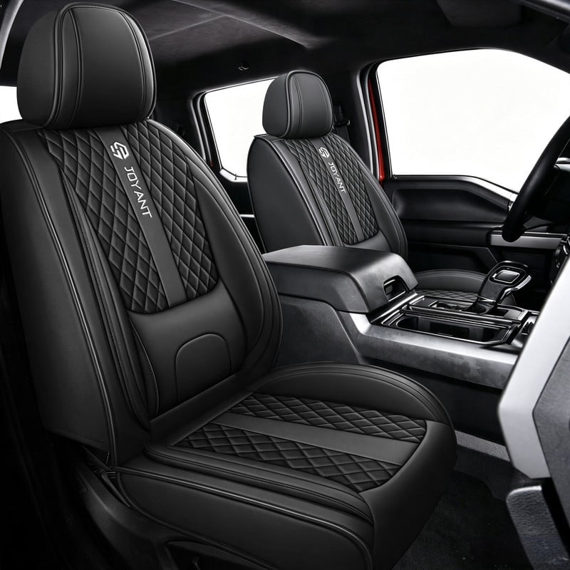Telimocy Car Seat Cover Custom Fit for Ford F150 2009-2026, Waterproof Faux Leather Pickup Truck Seat Cushion Protector Full Set Black