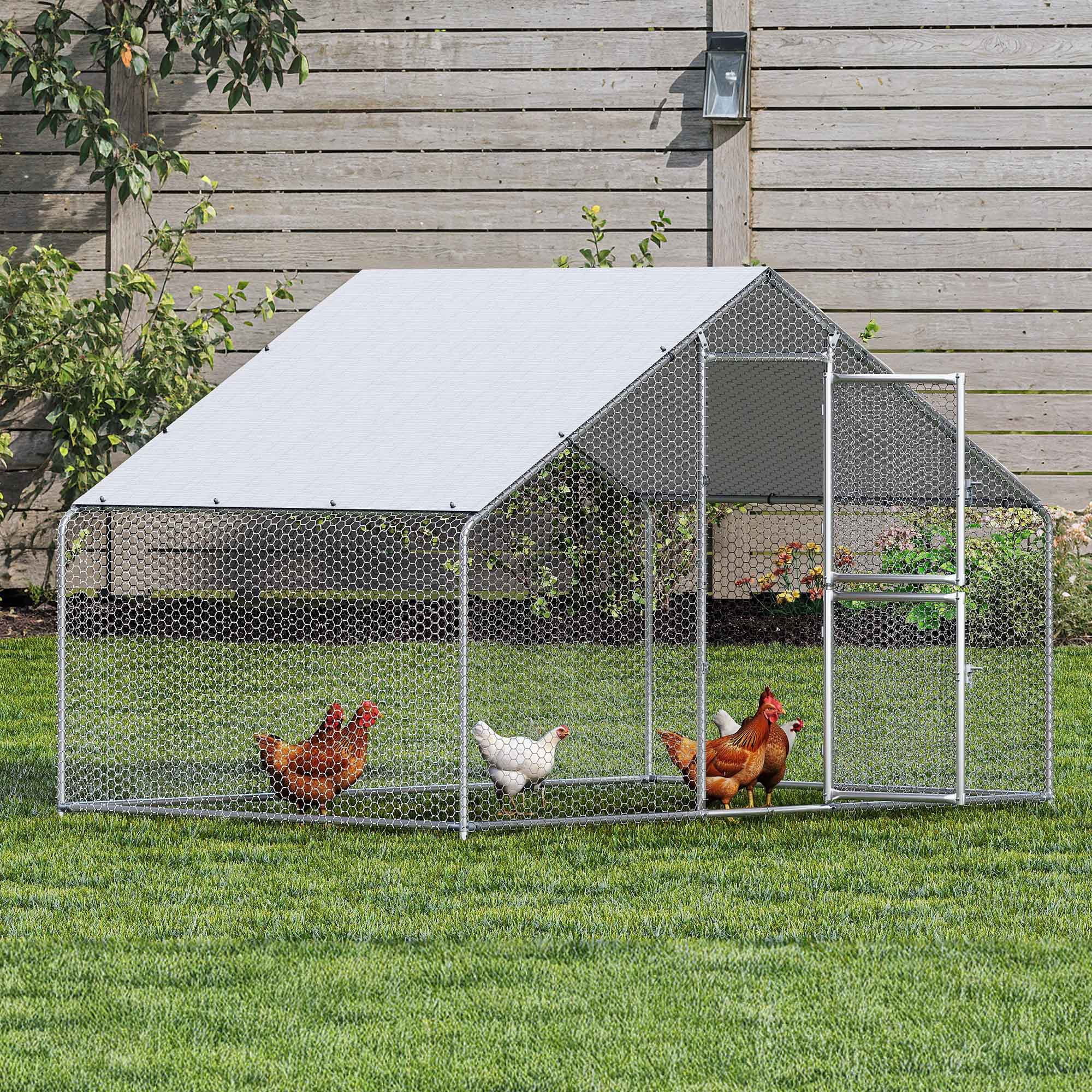 Uforic Large Chicken Coop Metal Chicken House/Pen for 10-15 Chickens Rabbits Duck Poultry Cage, Walk-in Chicken Run with Waterproof Cover for Backyard Farm