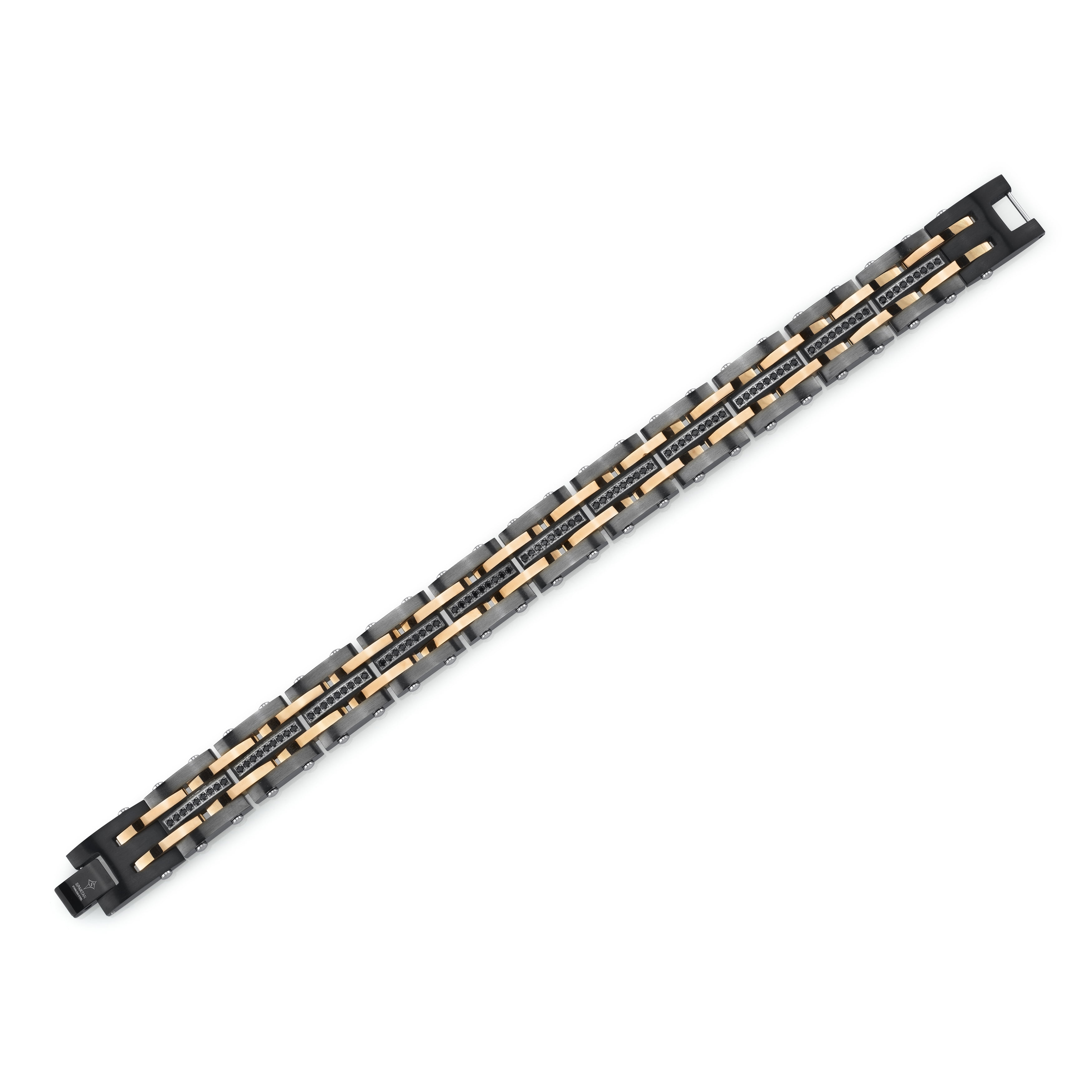 Spartan Two-Tone Stainless Steel Men's Bracelet with Black Cubic Zirconia