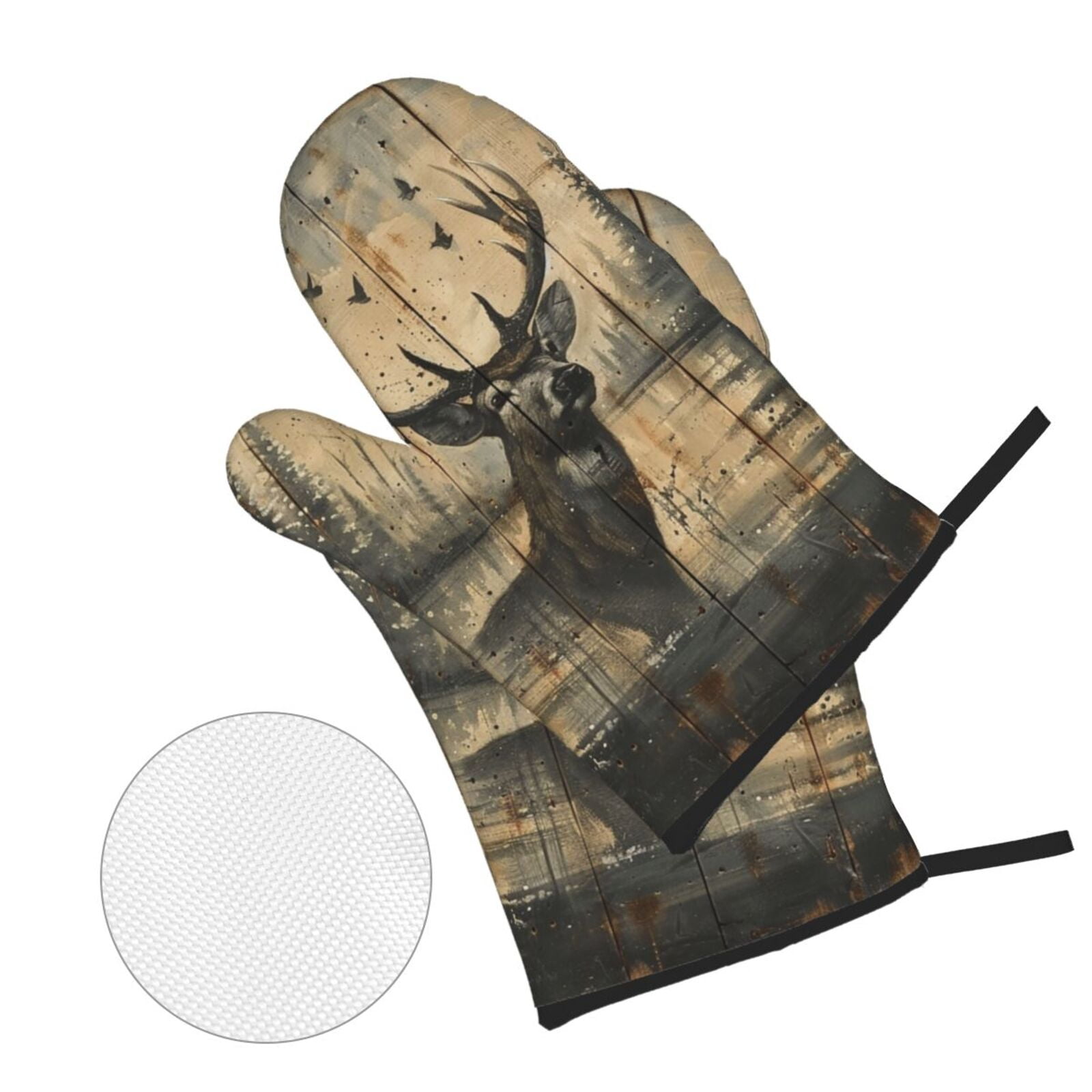 Deer Vintage Camo Art Black 4Pcs Oven Mitts and Pot Holders Sets Oven Kitchen Gloves Hot Pads for Cooking BBQ Baking Grilling