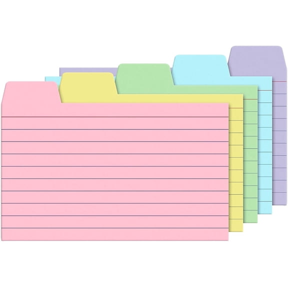 100 Pack Tabbed Index Card Dividers 3x5 Inch Colored, 220gsm Lined/Blank Heavyweight Cards with Blank Tabs for File Box – Multicolor