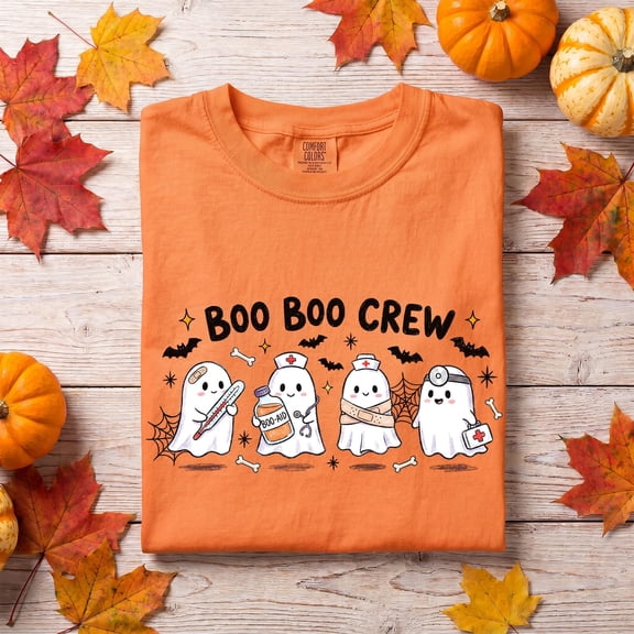 Cute Boo Boo Crew T-Shirt, Pediatric Nurse Ghost Halloween Graphic, Spooky Medical Staff Short Sleeve Tee, Soft Cotton Fabric , Halloween Shirt