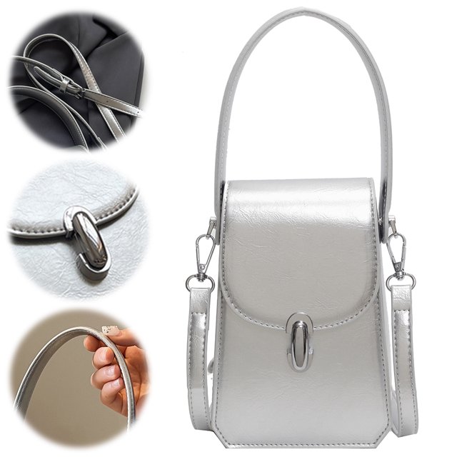 Bolso Bandolera Pequeño Cuero PU Sólido para Mujer Bolso Mano para (plata)
