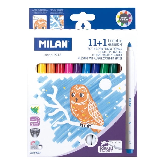 Plumones Borrables 11 Colores Milan +1 Plumon Borrador multicolor SIN TAMAÑO