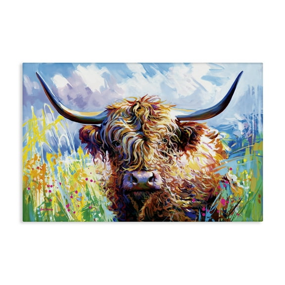 Stupell Industries Long Haired Highland Cattle Animals & Insects Painting Gallery Wrapped Canvas Art Print Wall Art, 24 x 16