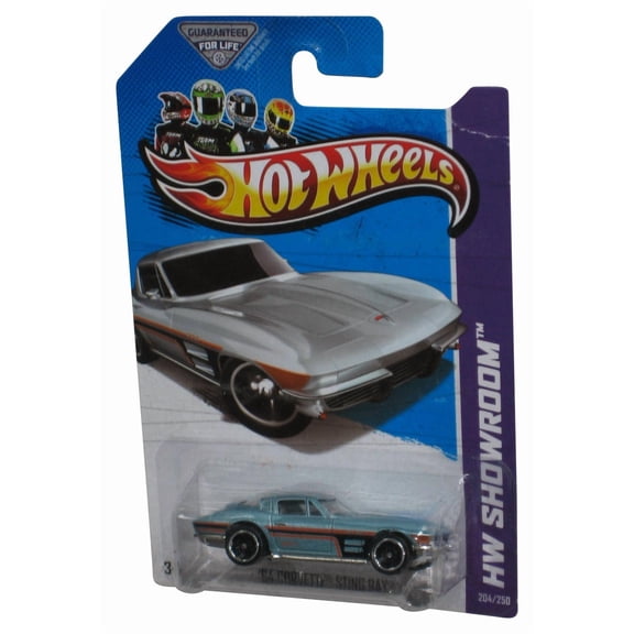 Hot Wheels HW Showroom (2012) Silver '64 Corvette Sting Ray Toy Car 204/250 - (Small Card Crease)