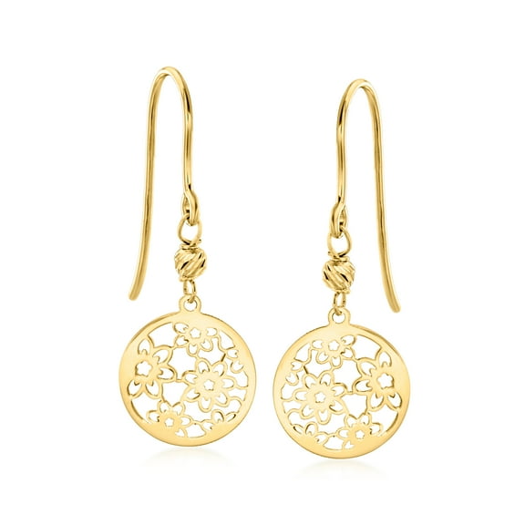 Ross-Simons Italian 10kt Yellow Gold Floral Ricami Drop Earrings, Women's, Adult