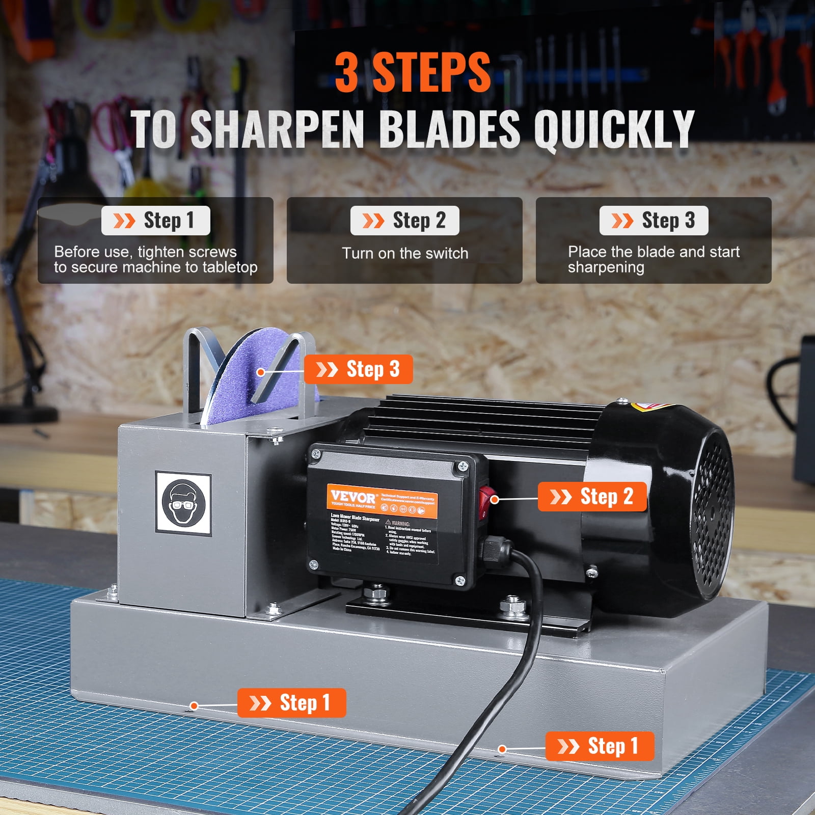 SKYSHALO Lawn Mower Blade Sharpener 1HP 750W with 9-inch Ceramic Grinding Wheel