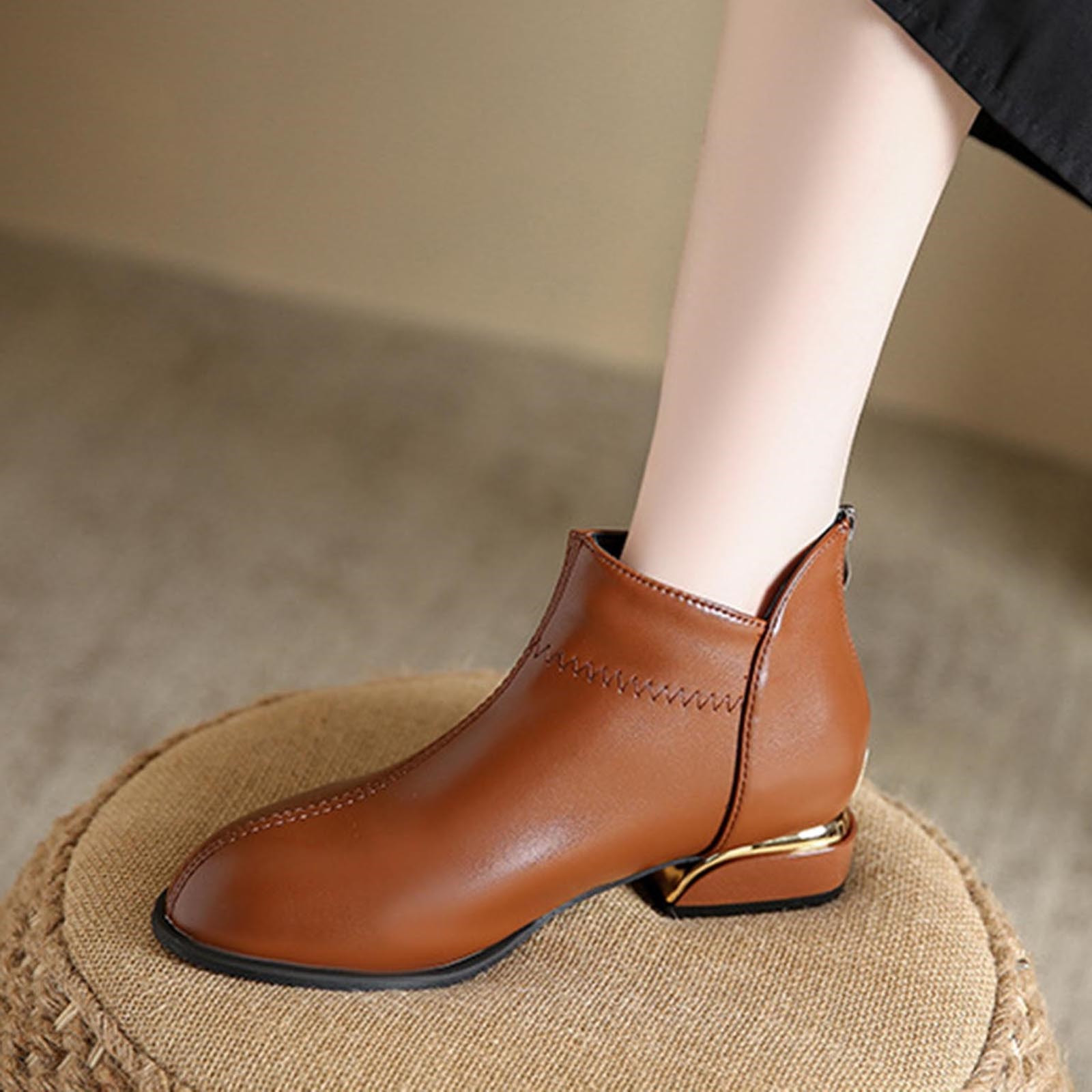 Womens Ankle Boots Low Heeled Womens Dress Boots Low Heel Pointed Toe Ankle  Booties Side Zipper Shoes (Orange,41) - Walmart.com