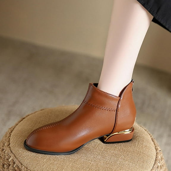 BLTIBY Womens Ankle Boots Low Heel Leather Pointed Toe Boot Fashion Elegant Booties with Back Zipper Brown 42