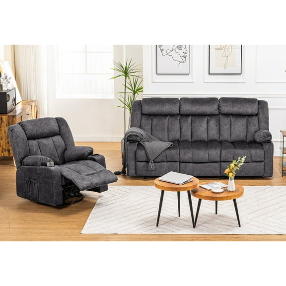 COMHOMA Manual Recliner Chair Set，Fabric Reclining Sofa Chair with Cup Holders, Upholstered Recliner with Side Pockets Suitable for Living Room Furniture （3 1 1）