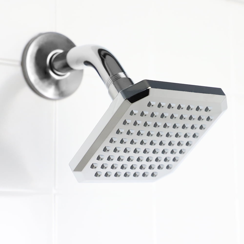 Home Basics Square Single Function Fixed Plastic Shower Head, Chrome
