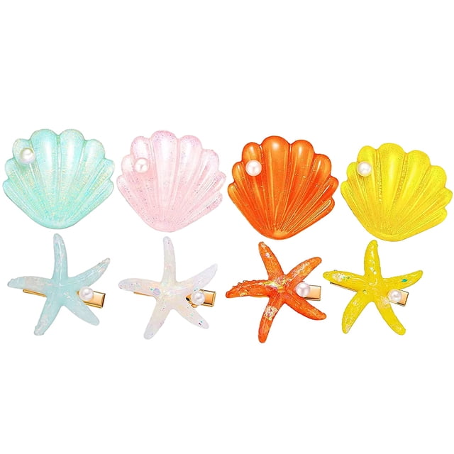 8Pcs Seashell Hair Clips Mermaid Hair Accessories Shell Pearl Hairpins for Kids Girls