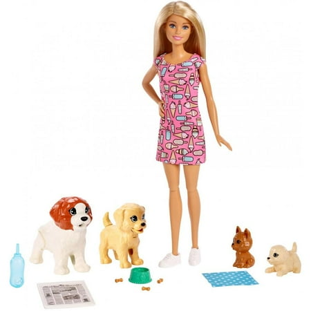 Barbie Doggy Daycare Doll, Blonde Hair with 2 Dogs & 2 Puppies