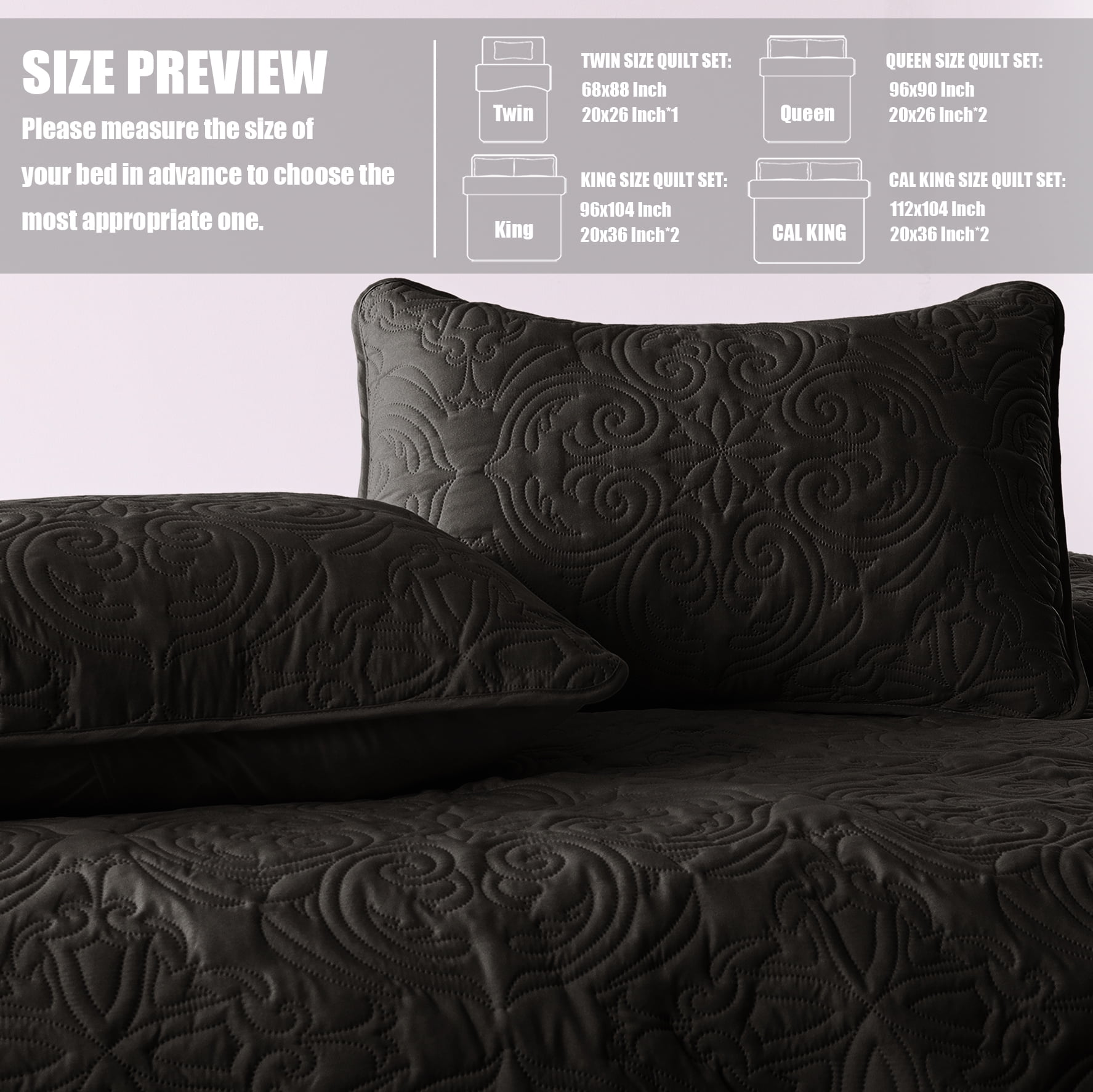 Exclusivo Mezcla Twin Quilt Bedding Set, Lightweight Vintage Twin XL Size Quilts with Pillow Sham, Soft Bedspreads Coverlets for All Seasons (88"x68", Black)