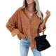 thumbnail image 1 of Dinheiro Astylish Camisas de pana para mujer Blusas casuales de manga larga con botones Top (marrón), XL,, 1 of 5
