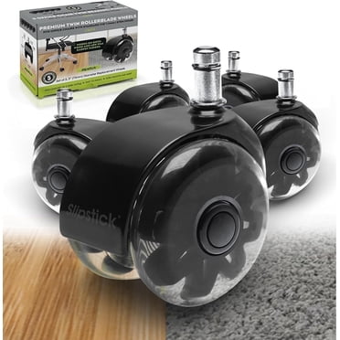 Monster 3” Dual Rollerblade Office Chair Wheels (Set of 5) Slipstick Premium Rubber Caster Wheels for Chairs, Smooth & Safe Rolling on All Flooring