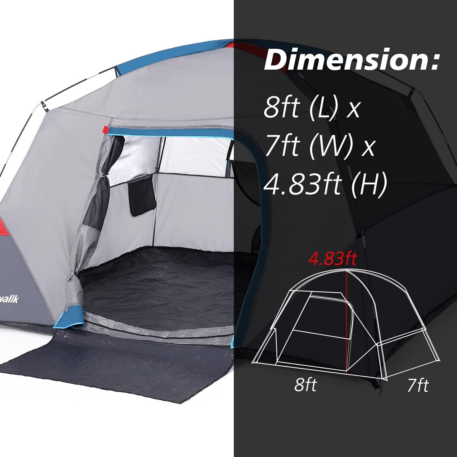 Camping Tent 4 Person, Waterproof Family Tent with Removable Rainfly and Carry Bag, Easy Set Up Tent for Camping, Traveling, Backpacking, Hiking, Outdoor