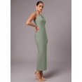 thumbnail image 6 of Mint Green Womens Elegant Asymmetric One-Shoulder Sleeveless Sheath Midi Dress, 6 of 6