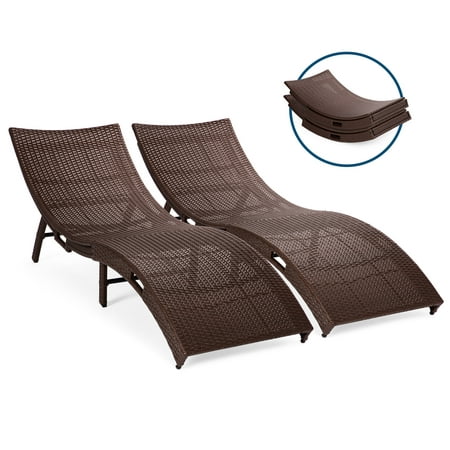 Best Choice Products Set of 2 All-Weather Folding Rattan Wicker Chaise Lounge Chairs, Furniture for Outdoor, Poolside with Side Handles, Steel Frame, Stackable Design, No Assembly Required,