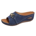 thumbnail image 4 of Rokment Womens Orthopedic Wedges Slides Dress Sandals Beach Summer Fashionable Casual Leather Open Toe Arch Support Platform Walking Slip on Dressy Mid Heels for Ladies Blue Size 9, 4 of 5