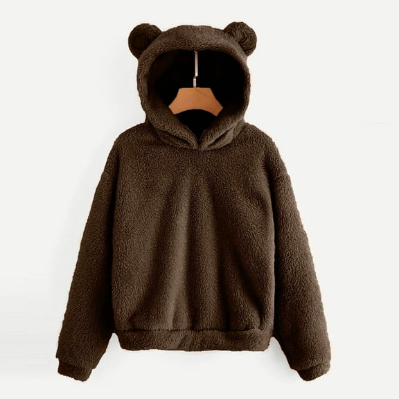 Hauaitttt Womens Hoodies Cute Bear Ears Hooded Sweatshirts Coat Warm Pullover Tops Casual Loose Fall Outwear Womens Zip up Tunic Sweatshirt Long Sweatshirts for Women Casual Pullover Women Hooded