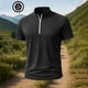 thumbnail image 5 of pstuiky Camisas casuales de manga corta para hombre, Camiseta deportiva de verano para hombre, de color liso, ajustada, con cremallera, de manga corta y cuello alto camisas casuales para hombre l, 5 of 5