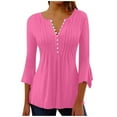 thumbnail image 1 of aidice Womens Shirts Notched V Neck Long Sleeve Button Ruched Tunic Tops Casual Comfy Fall Blouses Tops, 1 of 3