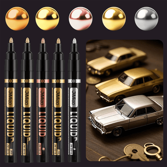 Chrome Paint Pens Golden and silver set, 5 Colors Glossy Mirror Markers, Oil-Based Permanent Chrome Pens