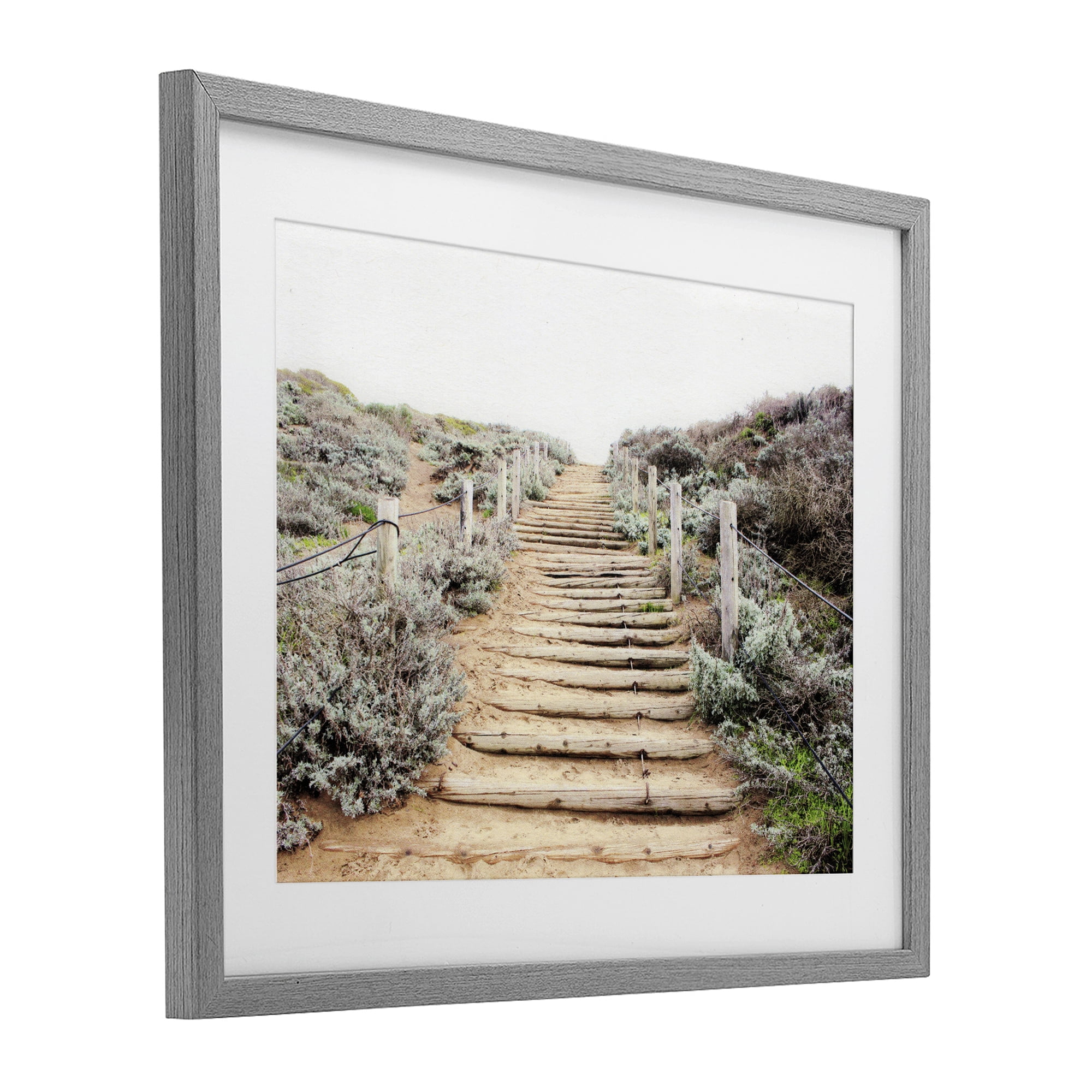 Wooden Stairway to Heaven Gray Framed Print Under Glass, design by Leah Noel Art