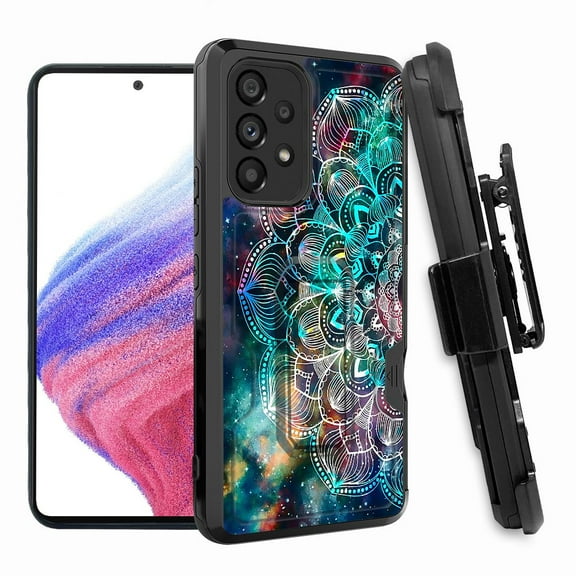 ANJ  Rugged Shockproof Hoster Case w/Card Slot, Kickstand   Tempered Glass Cover for Samsung Galaxy A33 5G - Galaxy Mandala