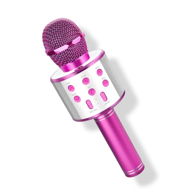 microfono karaoke inalambrico con bluetooth y bocina altavoz morado marthing micrófono bluetooth con mezclador bocina recargable diversion y entretenimiento actividades de karaoke y familiares Vista 3/4 frontal de micrófono morado con cabezal de malla y cuerpo cilíndrico, módulo central cuadrado con bocinas laterales en malla plateada y botones visibles para volumen, eco y reproducción; acabado metálico, dimensiones 24.8 x 8 x 5.3 cm, ideal para karaoke en fiestas y como bocina Bluetooth portátil para reuniones familiares.