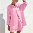 thumbnail image 5 of Sets for Women Clothing 2 Piece Summer Solid Color Round Neck Shirt Top and Casual Shorts Set with Pockets for Everyday Casual Style Pink XXL, 5 of 8