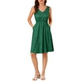 thumbnail image 3 of Allegra K Women's Midi Polka Dots V-Neck Tie Drawstring Waist Sleeveless Dress, 3 of 7